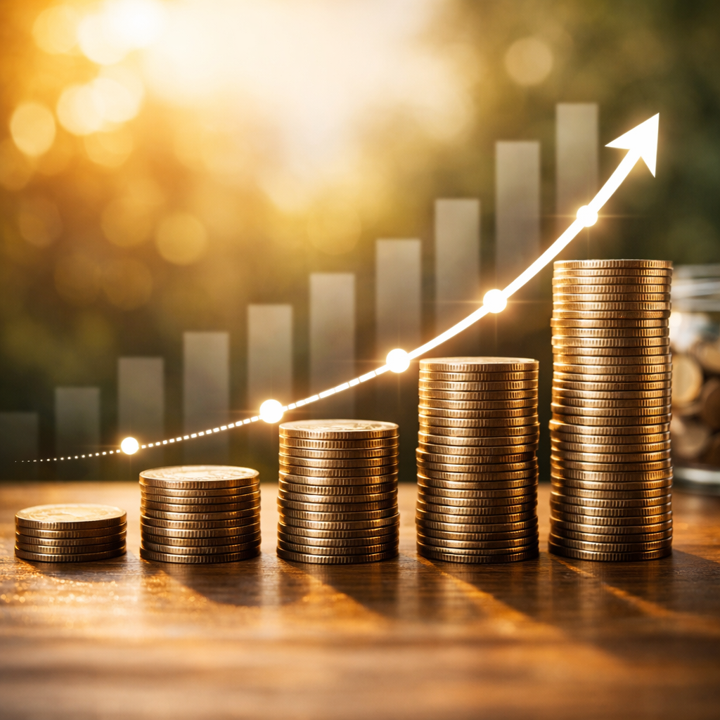 Visual: Stacked coins or savings account growth chart