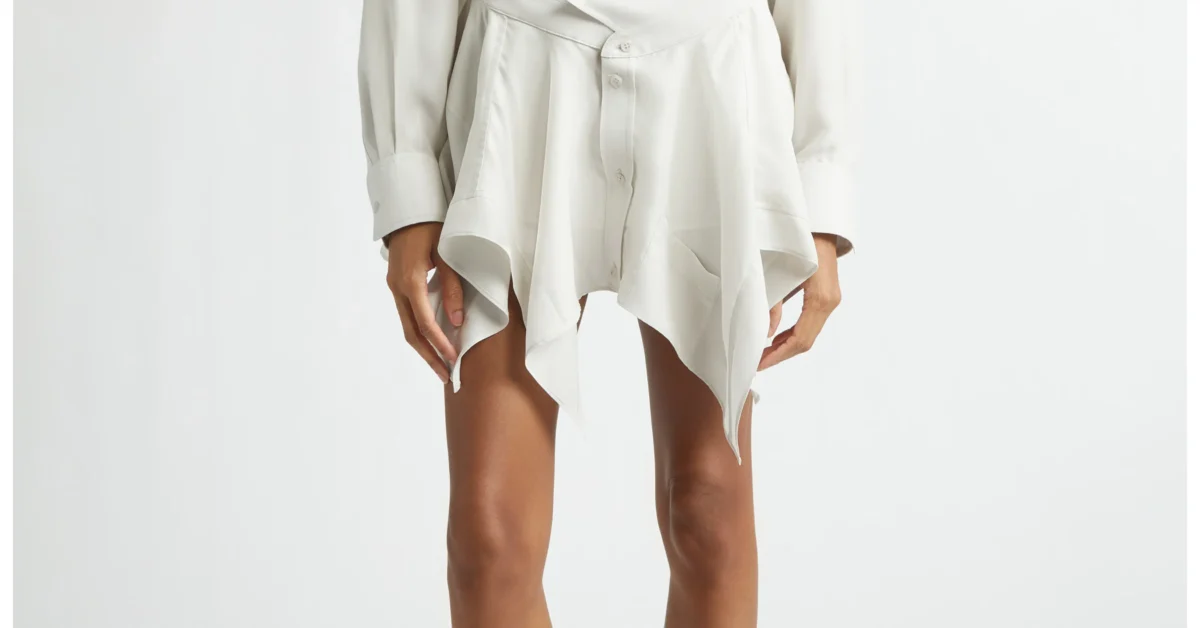 Cutoff Long Sleeve Silk Double Shirtdress