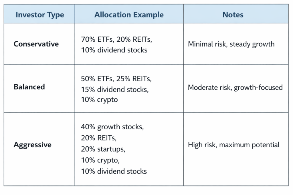 Investment strategy table comparison